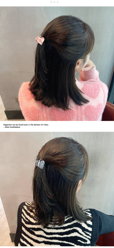 fashion heart checkerboard forehead mini grab clip side hairpin