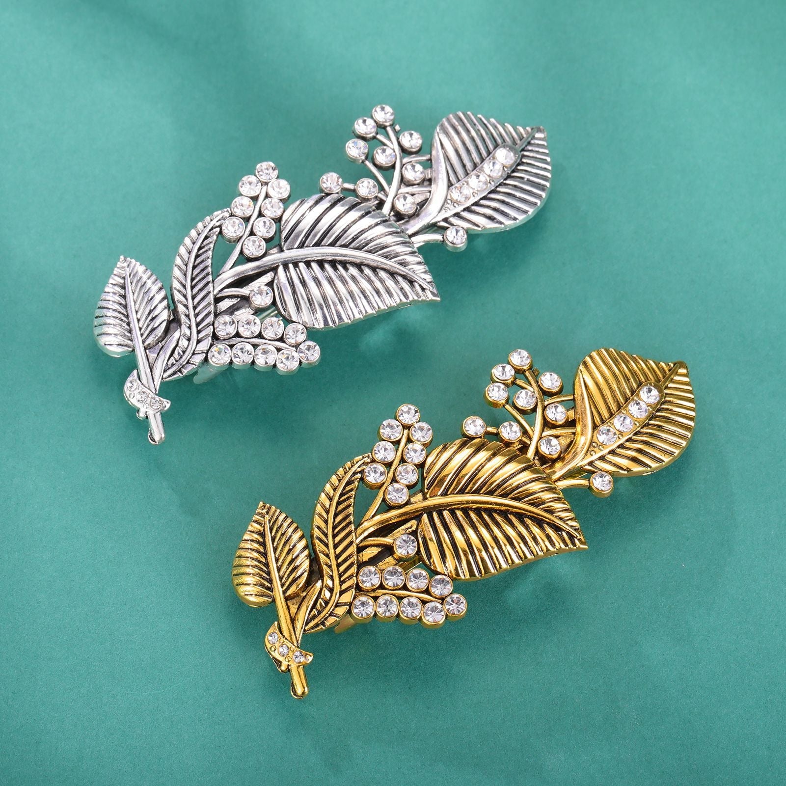 Women's Retro Leaf Alloy Plating Rhinestones Hair Clip