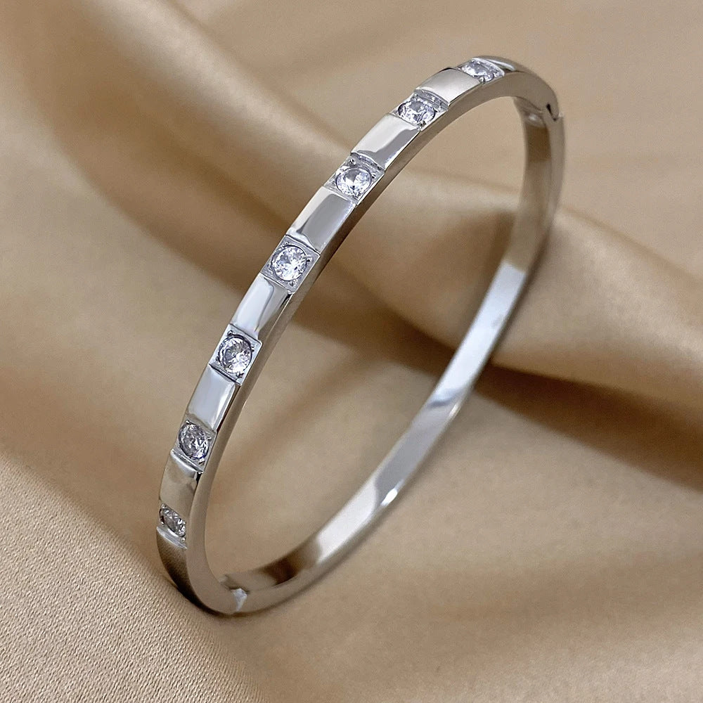 Simple Style Solid Color Titanium Steel Zircon Bangle In Bulk