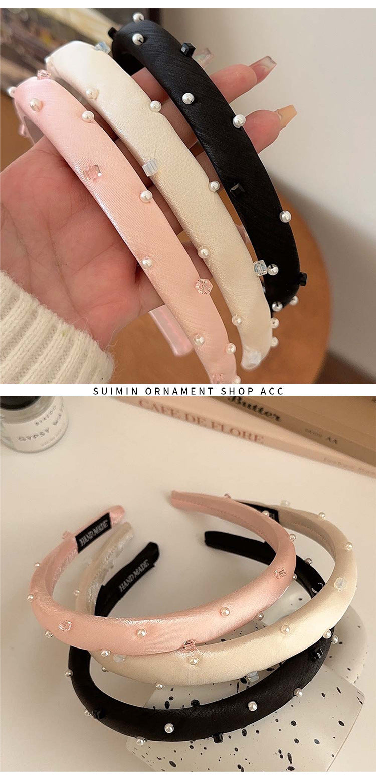 Women's Simple Style Solid Color Cloth Pearl Hair Band