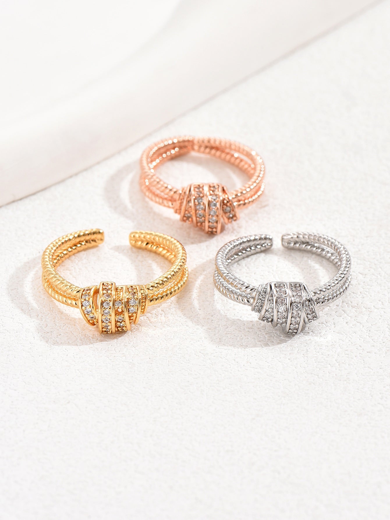 Copper Inlay Geometric Zircon Open Rings