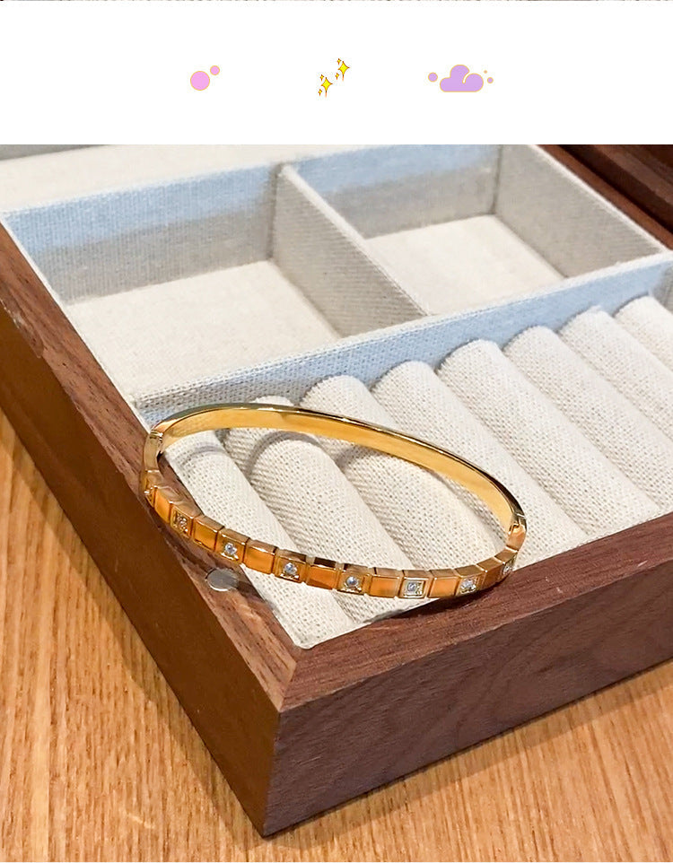 Simple Style Geometric Titanium Steel Zircon Bangle In Bulk