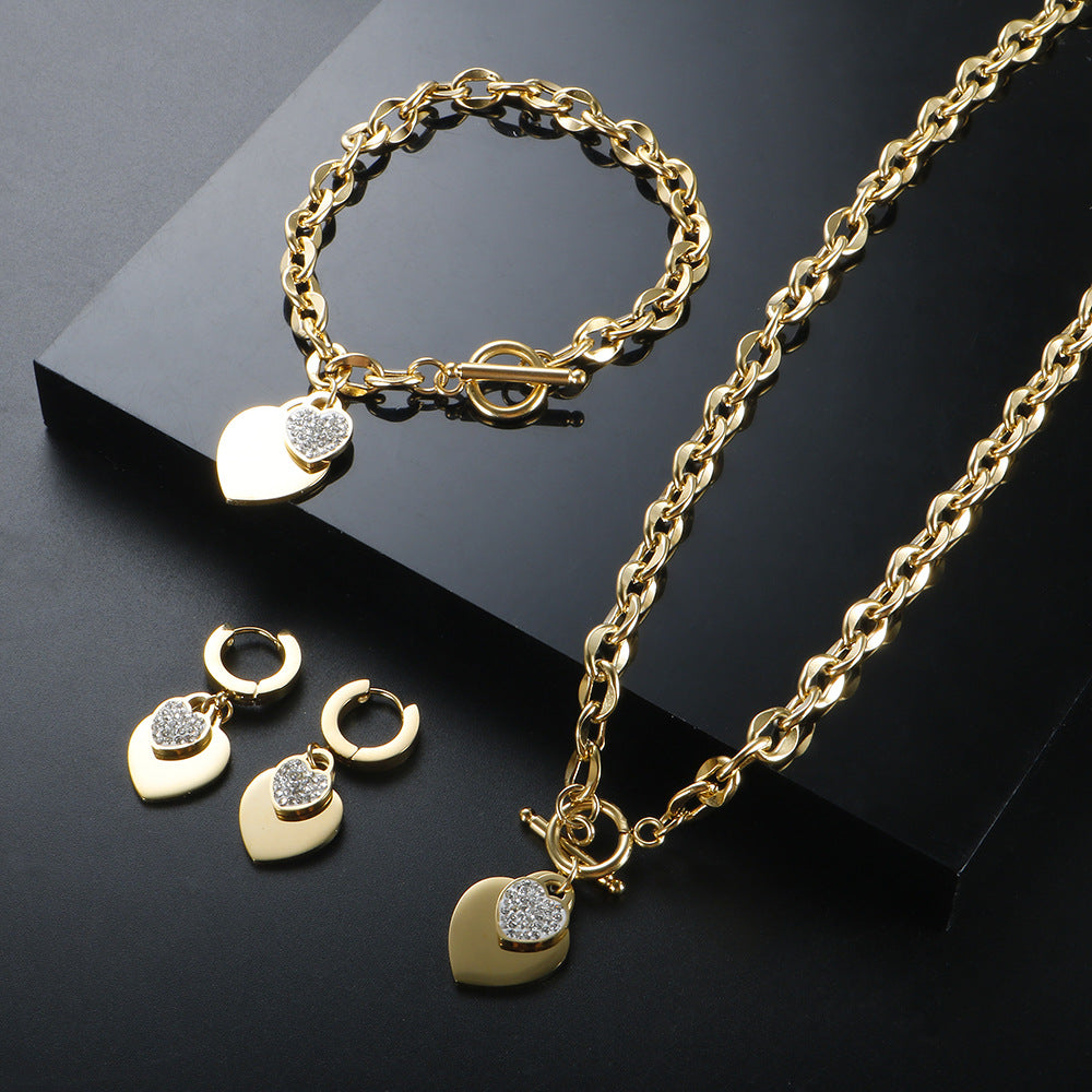 Jewelry Elegant Simple Style Heart Shape 304 Stainless Steel Plating Bracelets Earrings Necklace