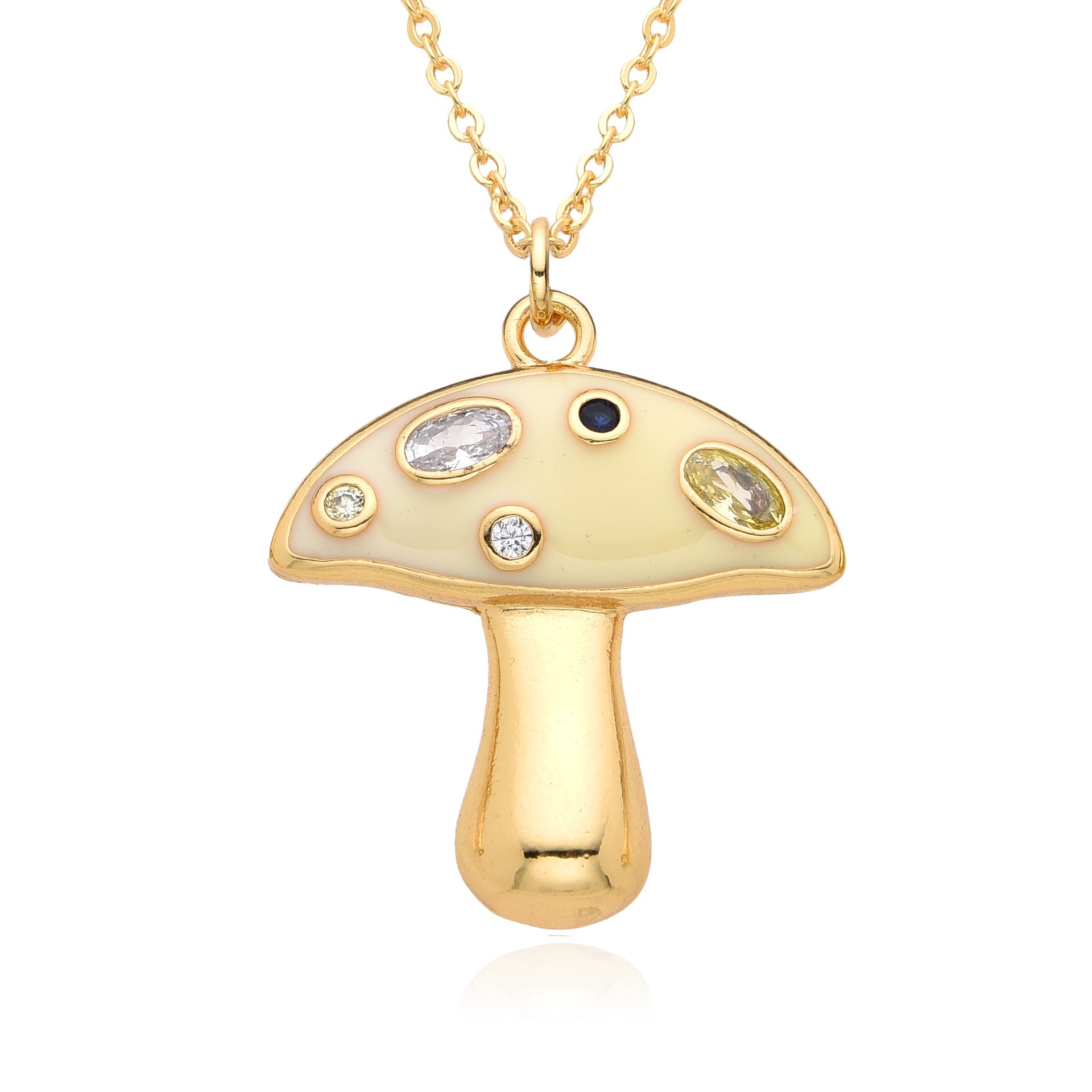 Copper Inlay Mushroom Zircon Pendant Necklace