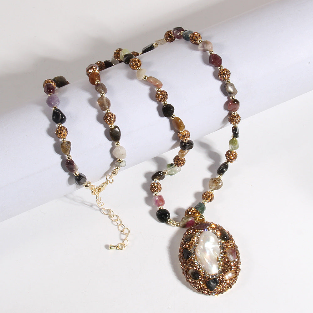 Bohemian Water Droplets natural stone Beaded Chain Pendant Necklace In Bulk