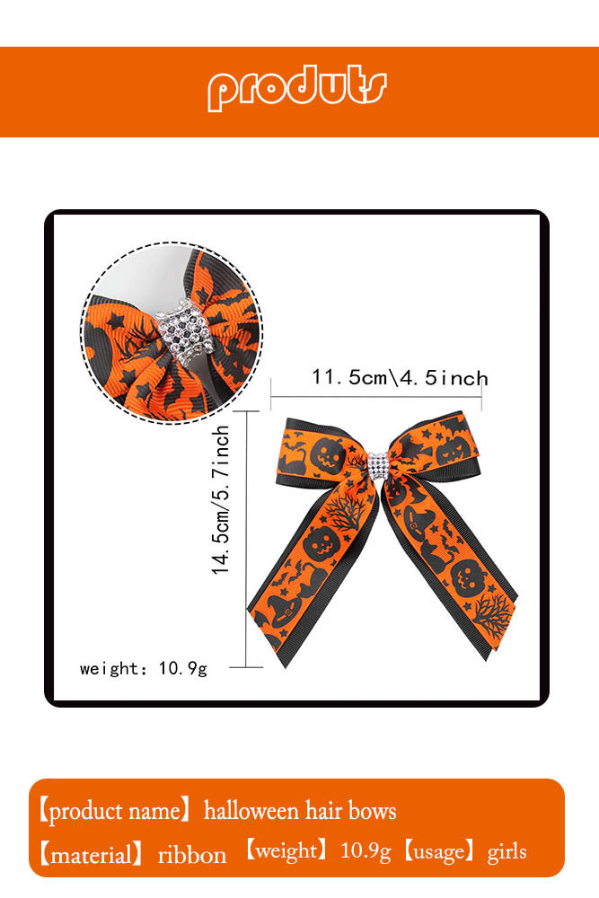 Girl'S Casual Pumpkin Bow Knot Ghost Cloth Inlay Rhinestones Hair Clip
