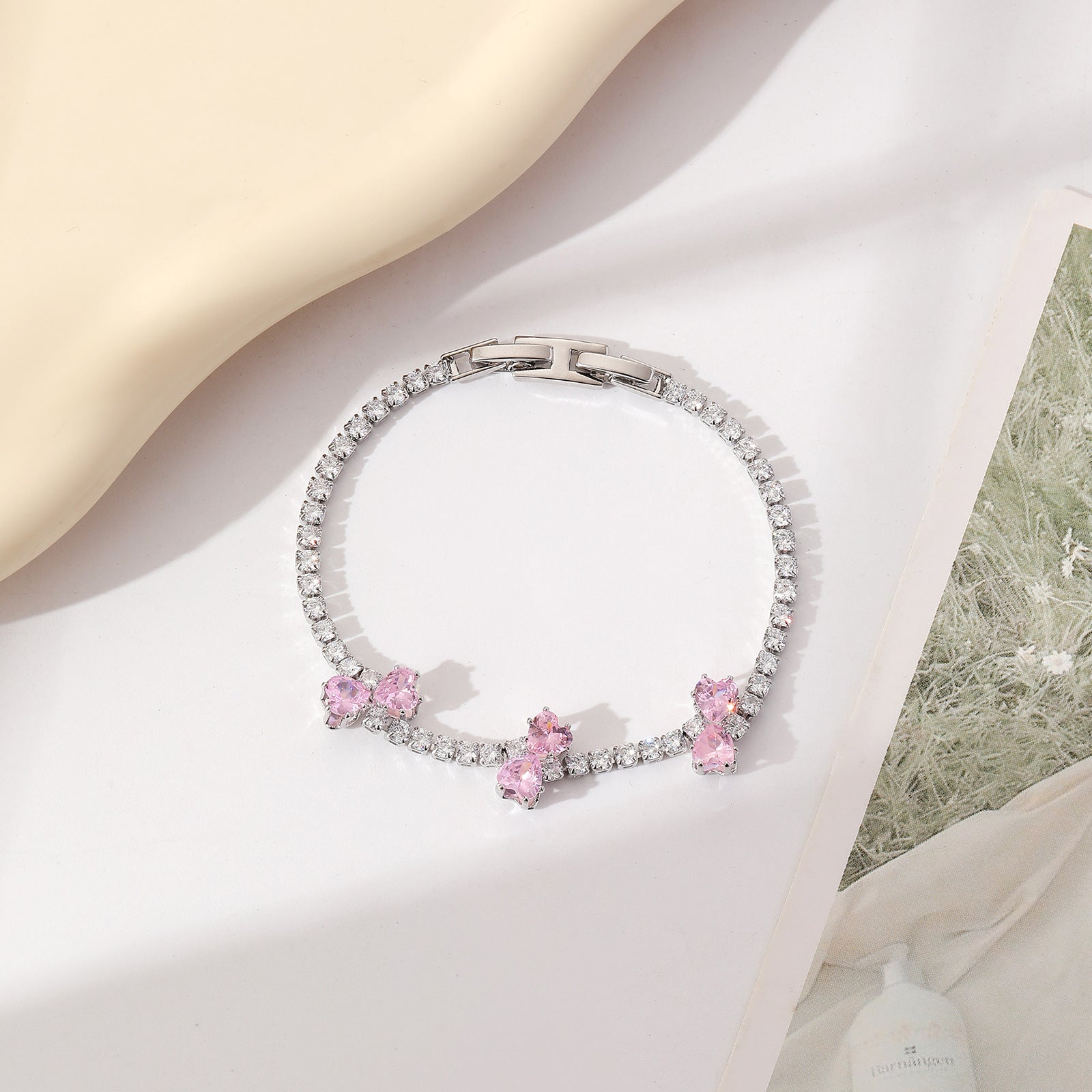 Copper Plating Inlay Heart Shape Bow Knot Zircon Bracelets