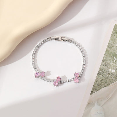Copper Plating Inlay Heart Shape Bow Knot Zircon Bracelets
