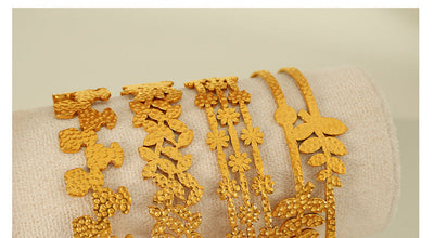 Simple Style Leaves Solid Color Flower Titanium Steel 18K Gold Plated Bangle In Bulk