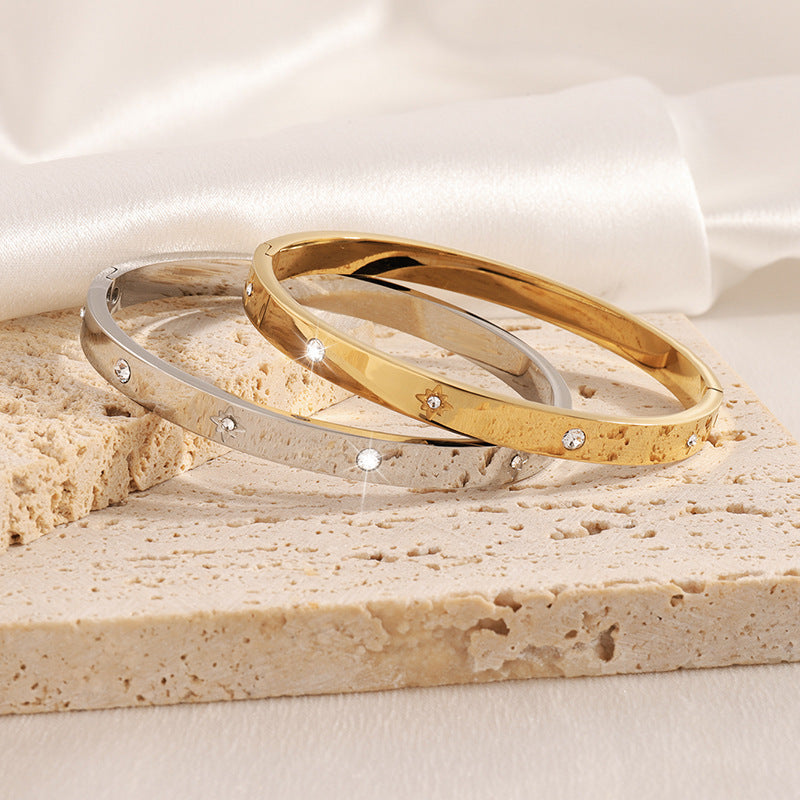 Casual Simple Style Solid Color 304 Stainless Steel Zircon Bangle In Bulk