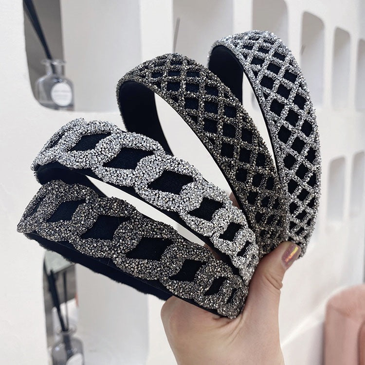 korean rhinestone chain mesh wide-sided hair band