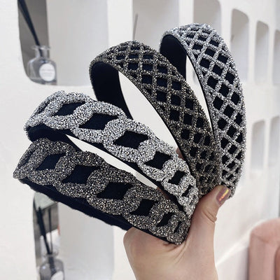 korean rhinestone chain mesh wide-sided hair band