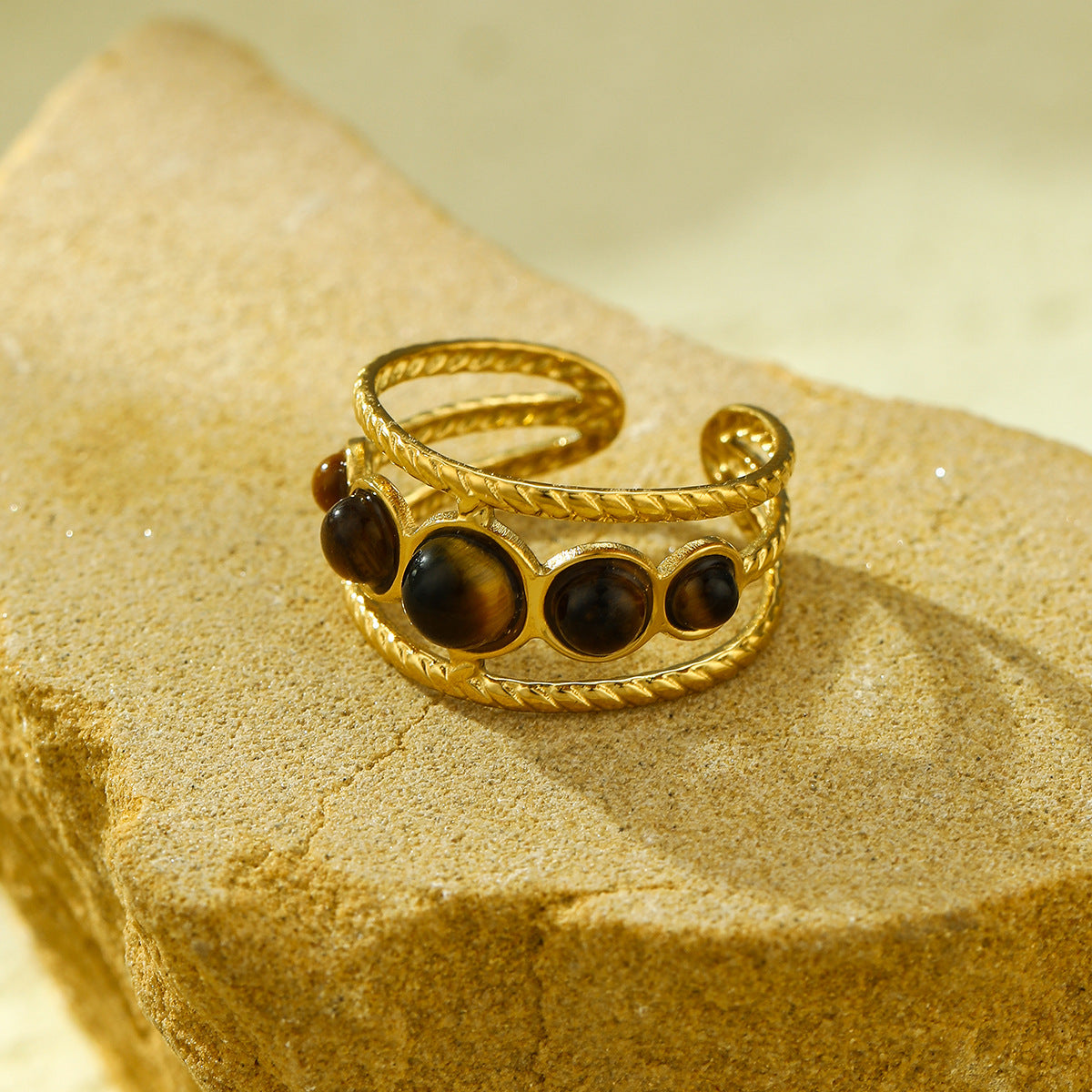 Jewelry Casual Simple Style Geometric 304 Stainless Steel Natural Stone Plating Open Rings