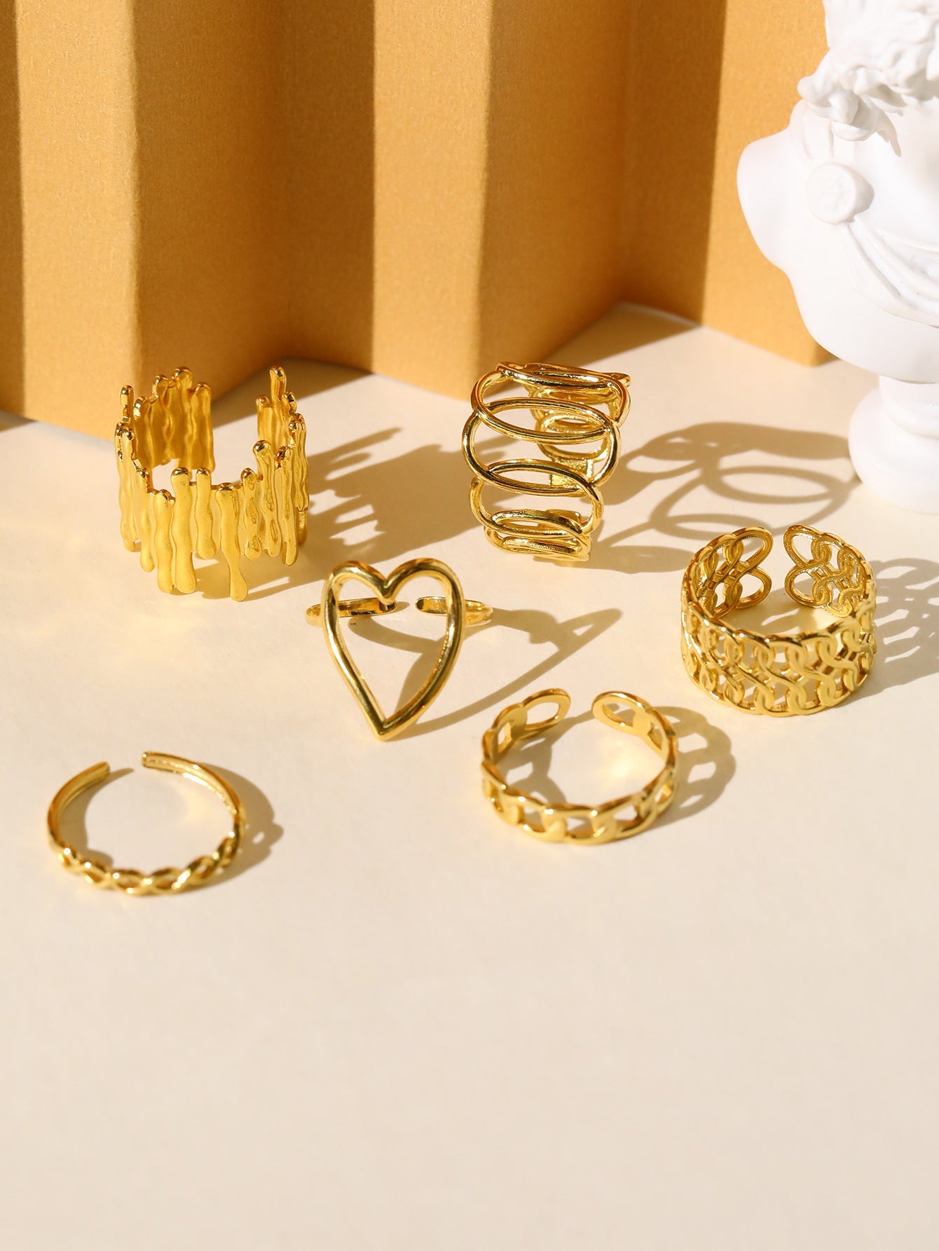 Jewelry Retro Heart Shape Solid Color 304 Stainless Steel Open Rings