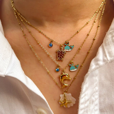 Jewelry Marine Style Starfish Mermaid Shell Titanium Steel Pendant Necklace