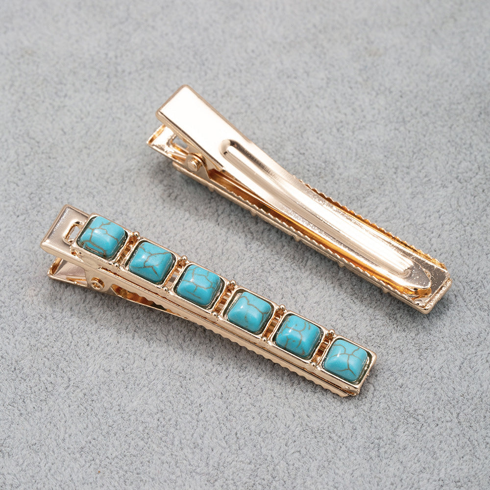 Women's Retro Solid Color Alloy Inlay Turquoise Hair Clip