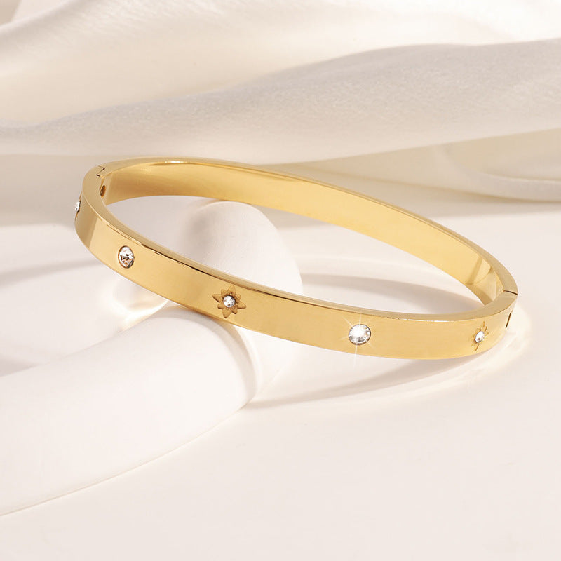 Casual Simple Style Solid Color 304 Stainless Steel Zircon Bangle In Bulk