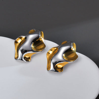 1 Pair Artistic Geometric Waves Plating 304 Stainless Steel Ear Studs