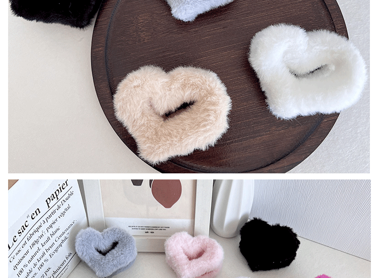 Women's Sweet Heart Shape Faux rabbit fur Plastic Handmade Hair Clip