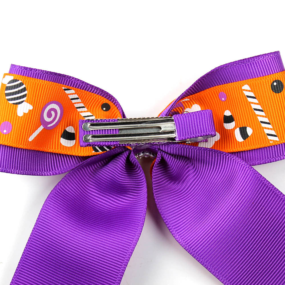 Girl'S Casual Pumpkin Bow Knot Ghost Cloth Inlay Rhinestones Hair Clip