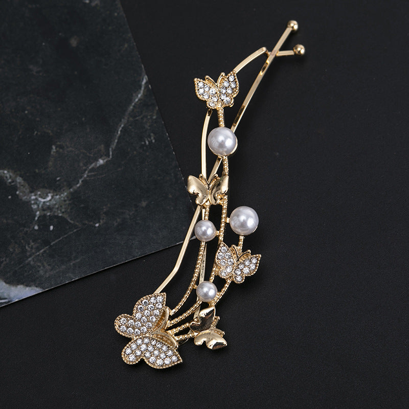 simple style butterfly alloy inlay artificial pearls rhinestones hair clip 1 piece