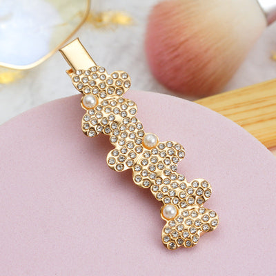 fairy style bow knot metal inlay rhinestones pearl hair clip 1 piece
