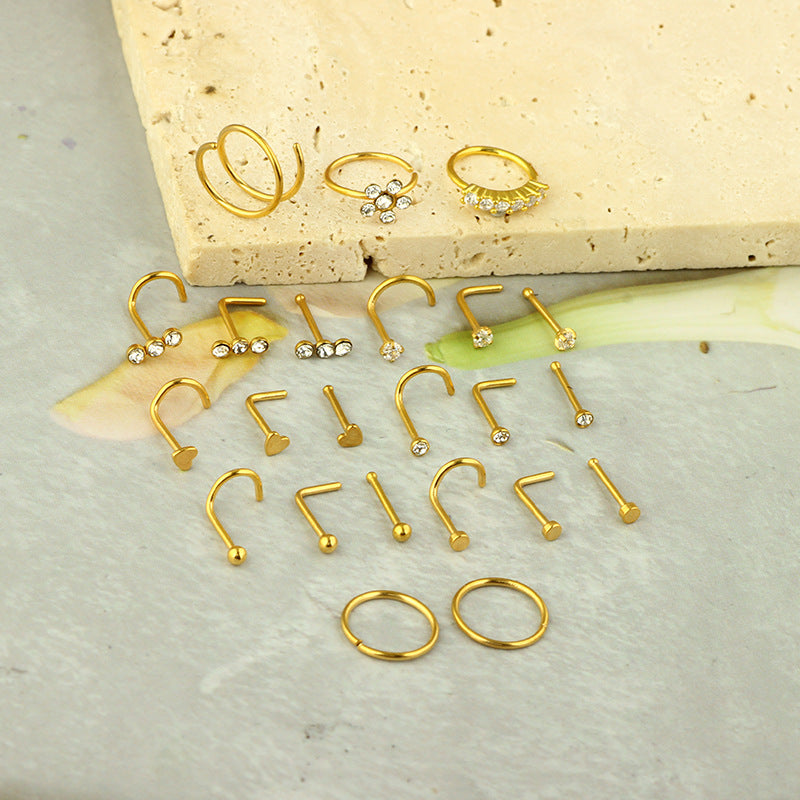 1 Set Nose Rings & Studs Casual Simple Style Geometric 316L Stainless Steel  Inlay Zircon Nose Rings & Studs