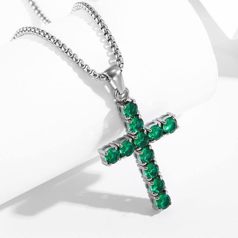 Jewelry IG Style Shiny Cross Titanium Steel Zircon Polishing Inlay Pendant Necklace