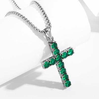 Jewelry IG Style Shiny Cross Titanium Steel Zircon Polishing Inlay Pendant Necklace