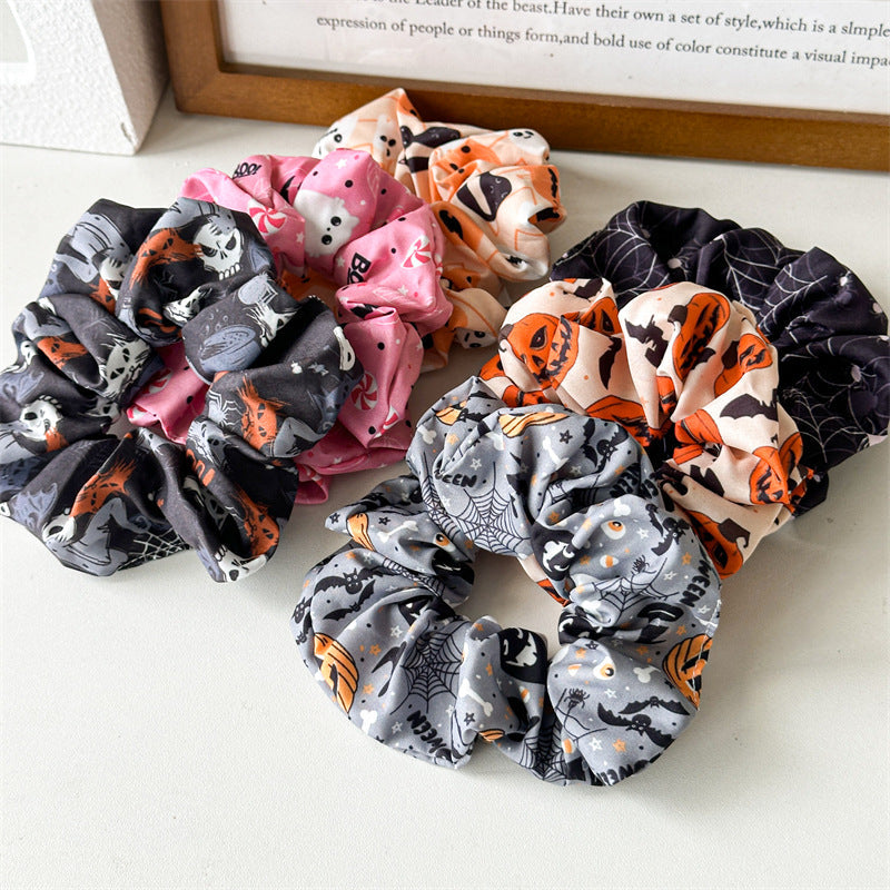 New Halloween Hair Ring  Hair Accessories Large Intestine Hair Ring  Hot Selling Product Festival Pumpkin Ghost Bat Head