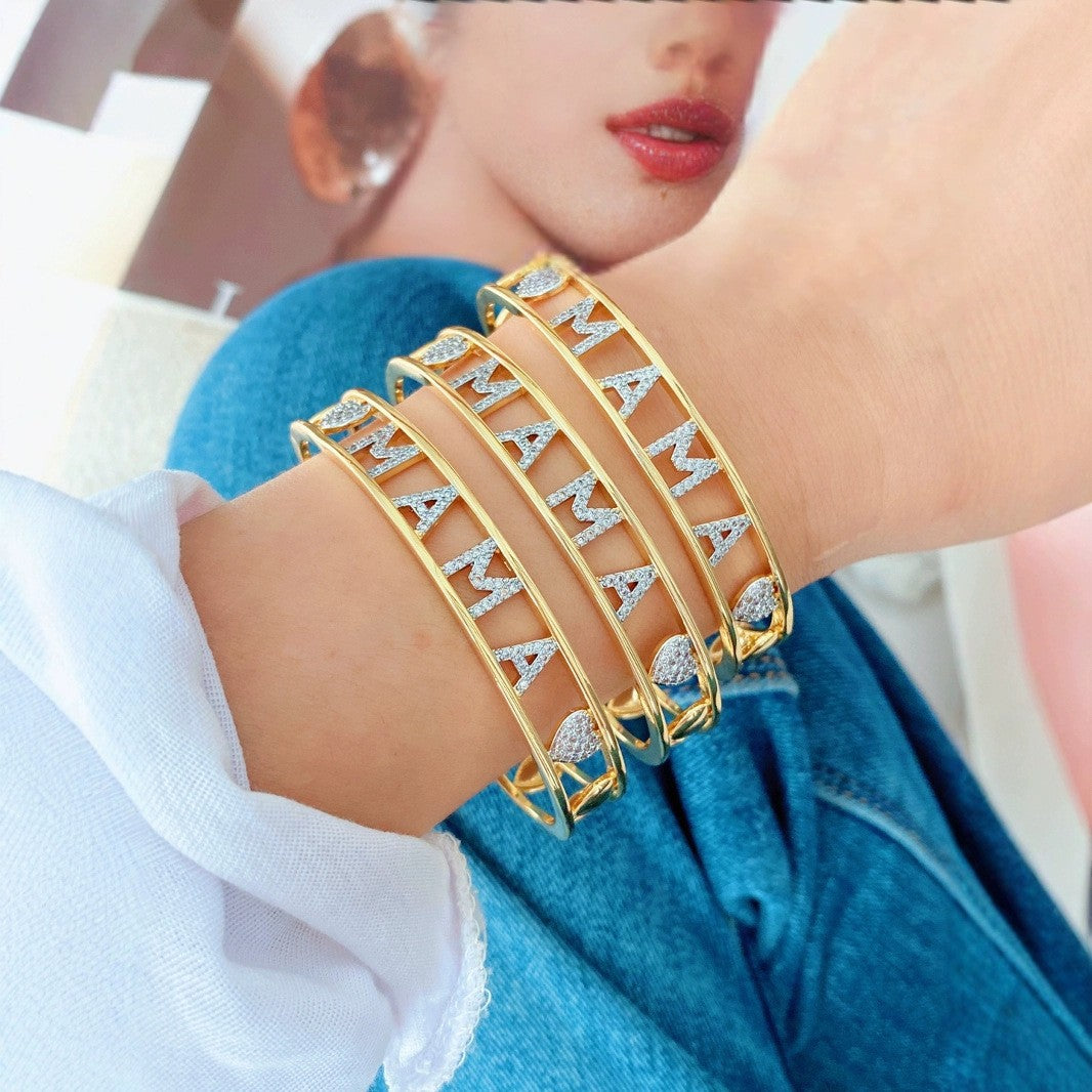 Jewelry Vintage Style Classic Style Letter Copper Zircon Mixed Metal Plating Bangle