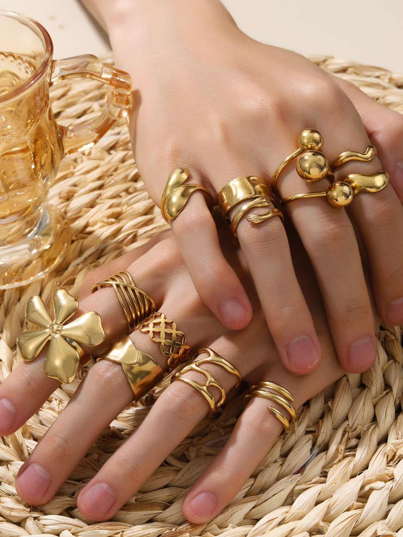 Jewelry Retro Floral 304 Stainless Steel Plating Open Rings