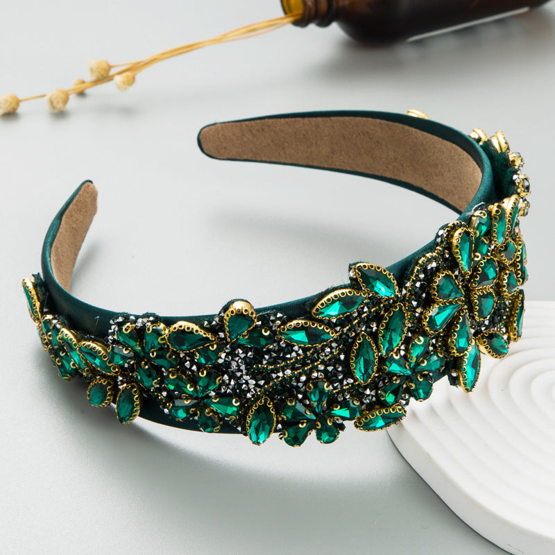 fashion new exaggerated colorful glass drill flower headband retro baroque accessories