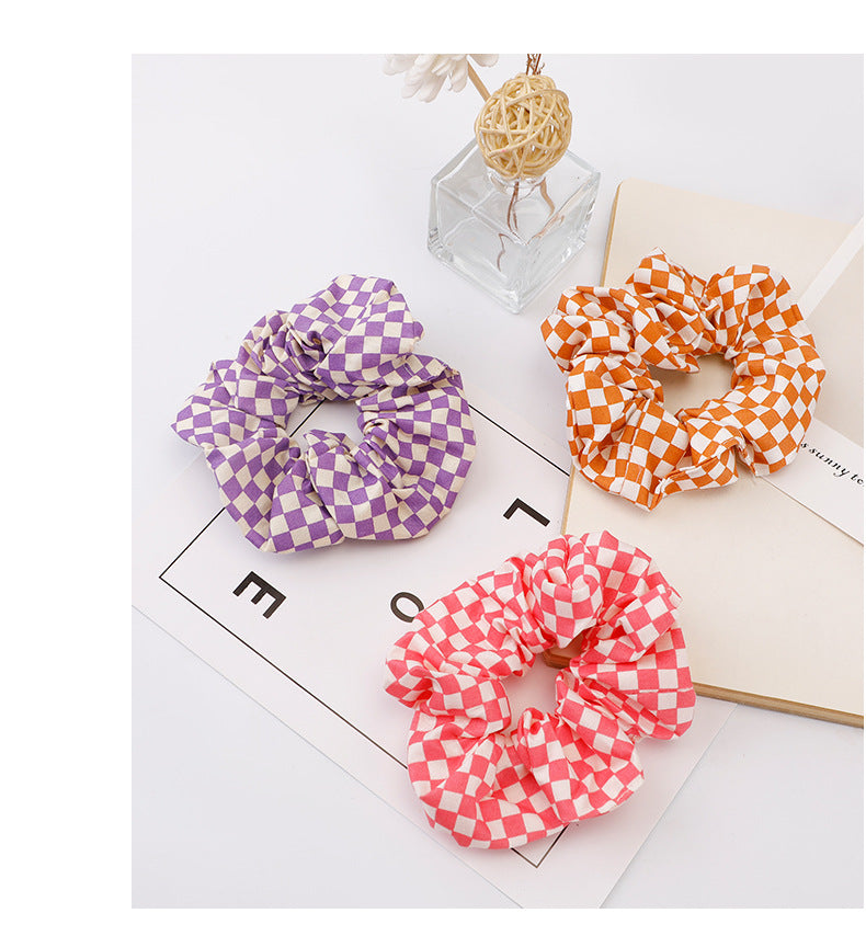 women's sweet simple style plaid cloth hair tie