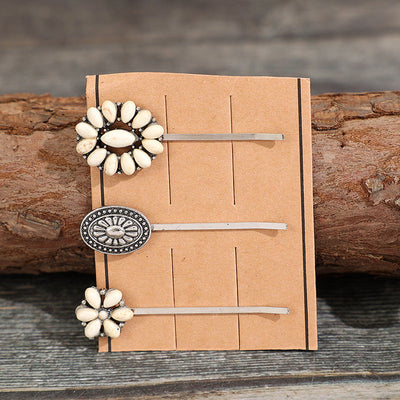 retro solid color alloy plating inlay turquoise hair clip