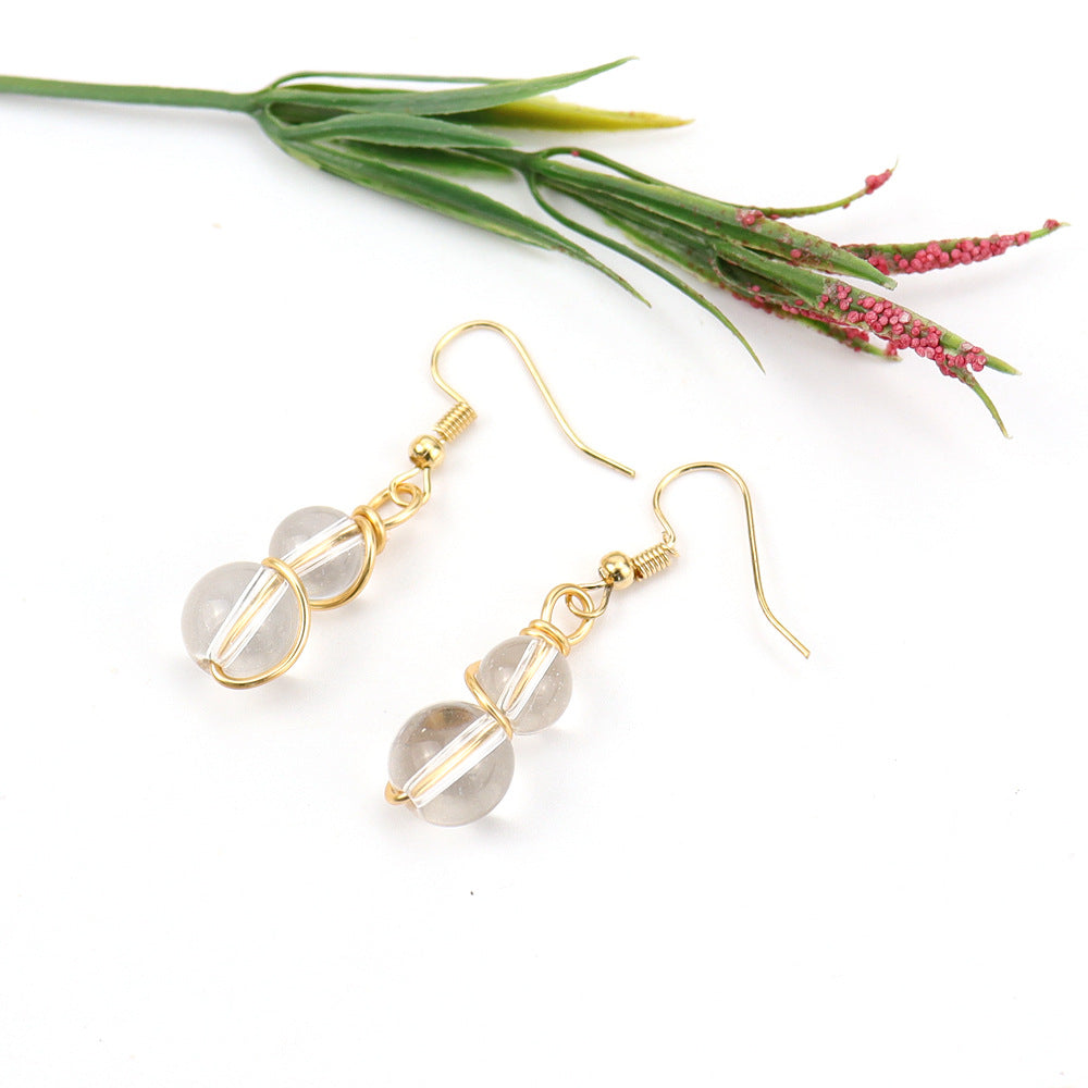 1 Pair Casual Pastoral Gourd Beaded natural stone Copper Drop Earrings