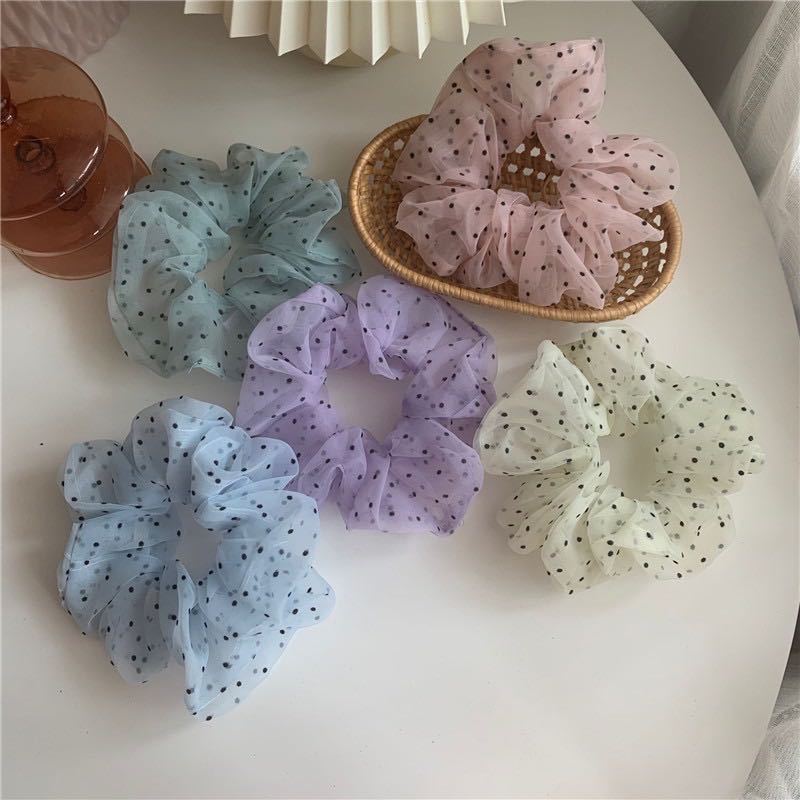 casual simple style polka dots gauze printing hair tie