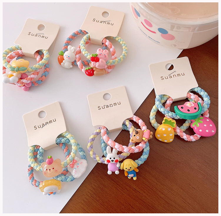 kid's cartoon style animal fruit flower cloth resin contrast collar hair tie