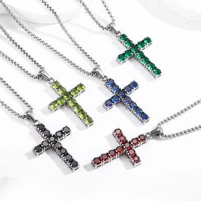 Jewelry IG Style Shiny Cross Titanium Steel Zircon Polishing Inlay Pendant Necklace