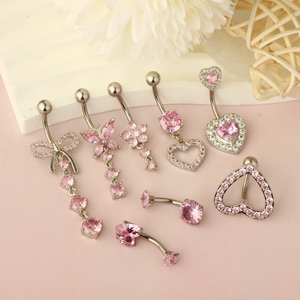 1 Piece Belly Rings Simple Style Heart Shape 316 Stainless Steel  Inlay Zircon