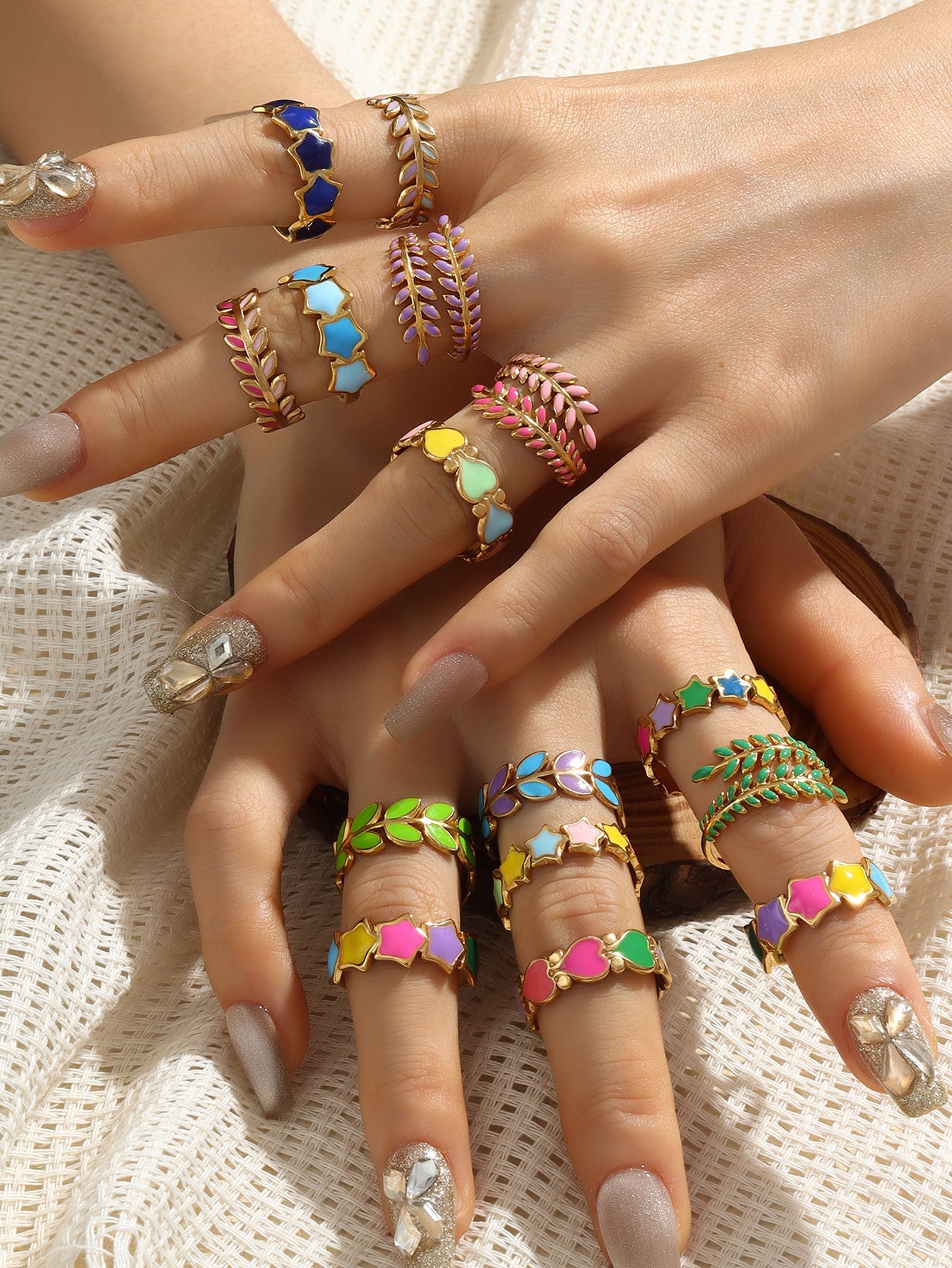 Jewelry IG Style Star Leaves Heart Shape 304 Stainless Steel Open Rings