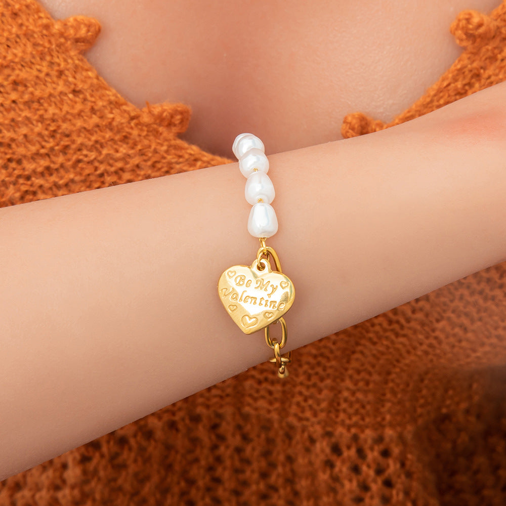 IG Style Sweet Heart Shape 304 Stainless Steel 18K Gold Plated Bracelets In Bulk