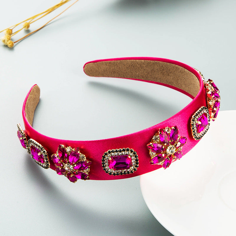 baroque style rhinestone glass diamond wide-brim headband