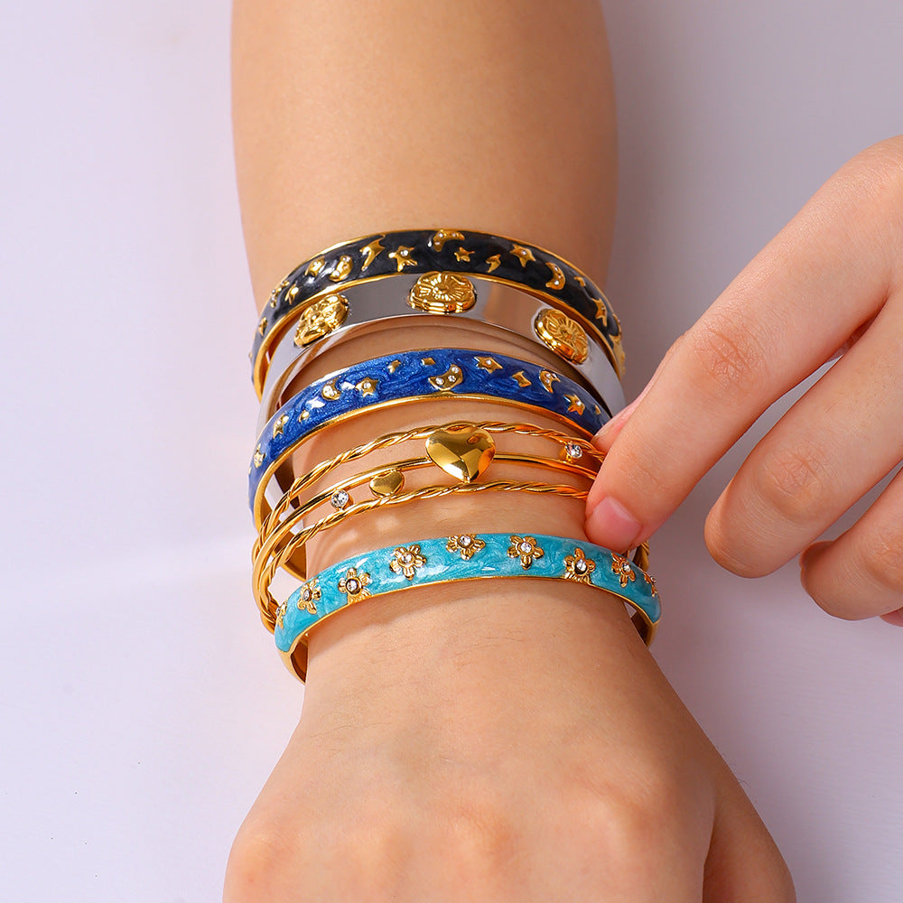 IG Style Flower 304 Stainless Steel Zircon Bangle In Bulk