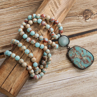 Bohemian Geometric natural stone Beaded Chain Pendant Necklace In Bulk