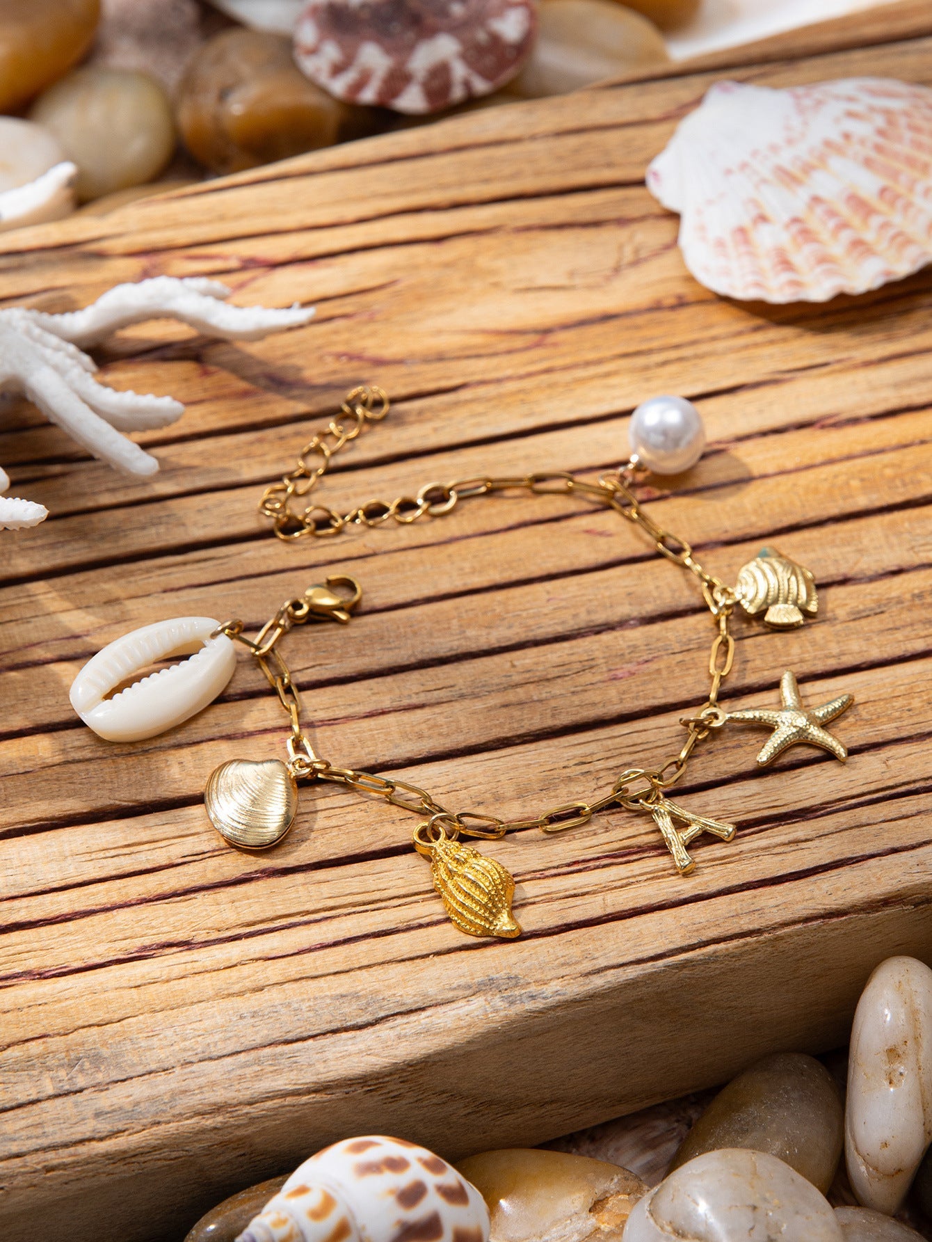 Marine Style Letter Starfish Conch 304 Stainless Steel Bracelets In Bulk