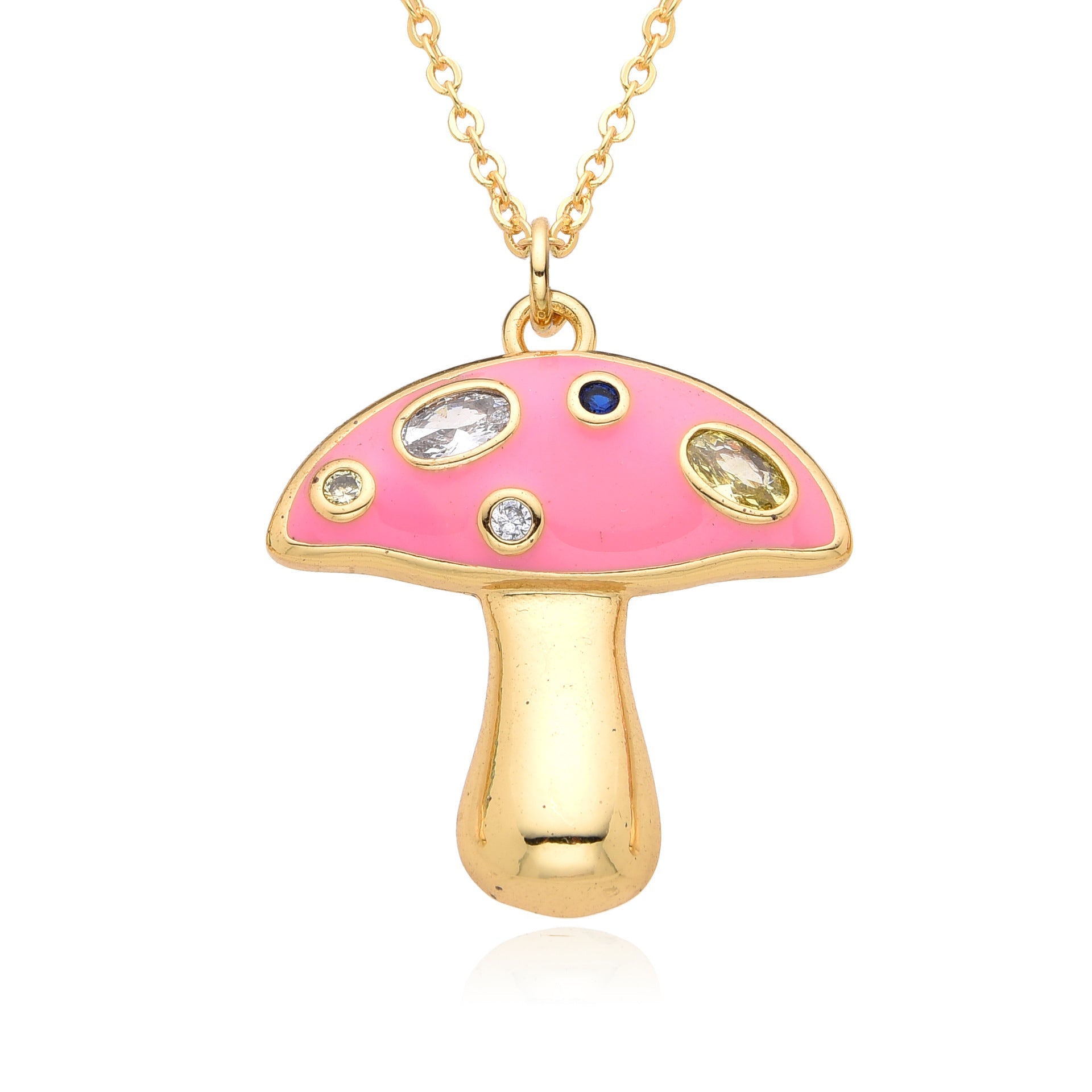 Copper Inlay Mushroom Zircon Pendant Necklace