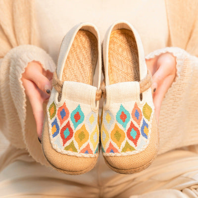 Women Ethnic Print Linen Flat Shoes