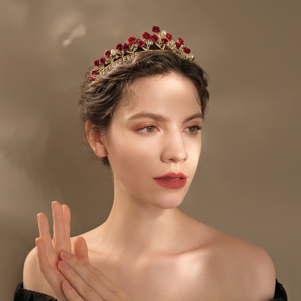 new wedding jewelry baroque red rose diamond crown