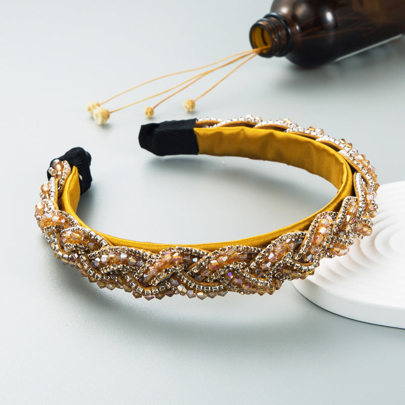 european and american super flash retro rhinestone crystal cross twist headband